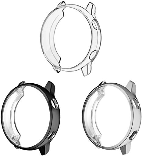 [3 Pack] Fintie for Galaxy Watch Active 40mm Case, Premium Soft TPU Screen Protector All-Around Protective Bumper Shell Cover for Samsung Galaxy Watch Active Smartwatch - Black&Clear&Silver