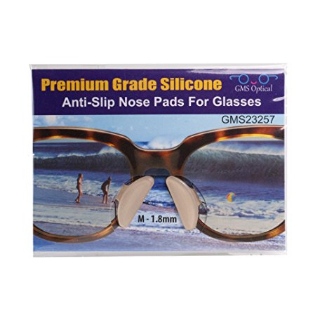 1.8mm X 17mm Non-Slip Nose Pads for Glasses by GMS Optical - Premium Grade Silicone - 1 Pair Clear (5 Pair)