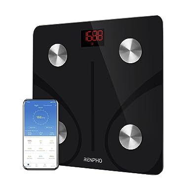 RENPHO Bluetooth Body Fat Scale BMI Scale Smart Digital Bathroom Wireless Weight Scale, Body Composition Analyzer with Smartphone App 400 lbs Black Elis 1
