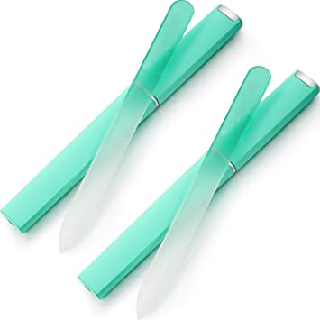 2 Pieces Glass Nail Files with Case Crystal Glass Fingernail Files Double Sided Glass Nail File Gradient Buffer Nail Manicure Set for Gentle Nail Care (Green)