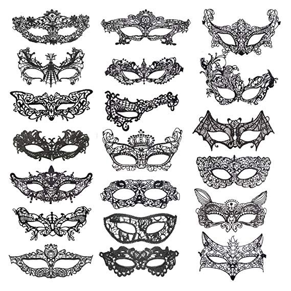 Coobey 20 Pieces Lace Mask Masquerade Venetian Eyemask Halloween Sexy Woman Lace Mask for Halloween Masquerade Carnival Party Costume Ball, Black