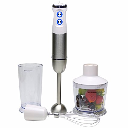 Ovente HS685W 6-Speed 500 Watt Immersion Hand Blender with Food Chopper, Beaker and Whisk Attachment, White