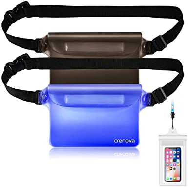 Crenova 3-Pack Waterproof Pouches with Waist Strap and Screen Touchable Phone Case for Swimming Snorkeling Boating Fishing Kayaking , Blue