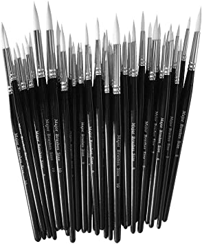 Pack of 10 Size 12 White Sable Round Artist Acrylic Watercolour Paint Brushes