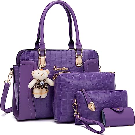 Soperwillton Women's Fashion Handbags Tote Bags Shoulder Bag Top Handle Satchel Purse Set 4pcs