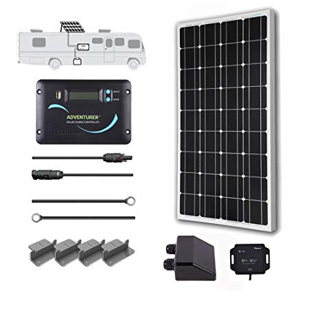 Renogy 100 Watts 12 Volts Monocrystalline Solar RV Kit Off-Grid Kit with 30A PWM LCD Charge Controller / Mounting Brackets / MC4 Connectors/ Solar Cables /Cable Entry housing