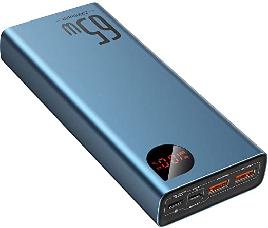 Portable Charger 20000mAh,Baseus USB C 65w PD&QC 3.0 Fast Charge Power Bank,Led Display 3 outputs Laptop Battery Pack for iPhone,MacBook,IPad,Samsung