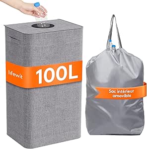 Lifewit 100L Collecteur de Bouteilles avec Couvercle, Poubelle Tri Selectif pour Plastique, Bouteilles Verre, Poubelle Exterieur de Recyclage avec Trou, Poubelle Cuisine Rangement de Bouteilles, Gris