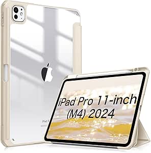 Fintie Hybrid Slim Case for iPad Pro 11-inch M4 (2024), [Built-in Pencil Holder] Shockproof Protective Cover with Clear Transparent Back Shell, Auto Wake/Sleep (Starlight)