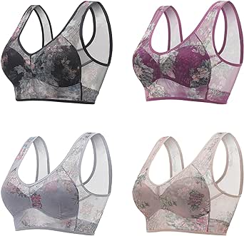 Ellebloom - Ice Silk Lace Cooling Comfort Bra, Lace Buttonless Comfortable Bra, Lace Bandeau Bra, Seamless Push