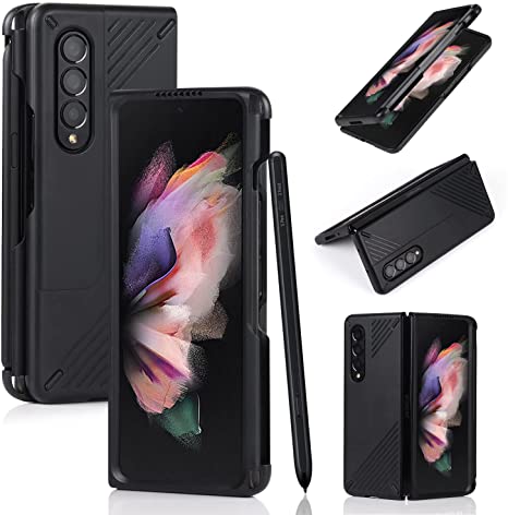 SailorTech for Samsung Galaxy Z Fold 3 Back Cover Phone Case with S Pen Holder, Luxury PU Leather Slim Protective Cover Case for Galaxy Z Fold 3 5G Black