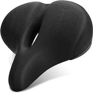 Large Comfortable Bike Seat Wide Saddle Shock Absorbing - Oversized Memory Foam Padded Exercise Bicycle Seat Waterproof Leather Cover - Universal Soft Replacement Cycling Cushion for Men Women