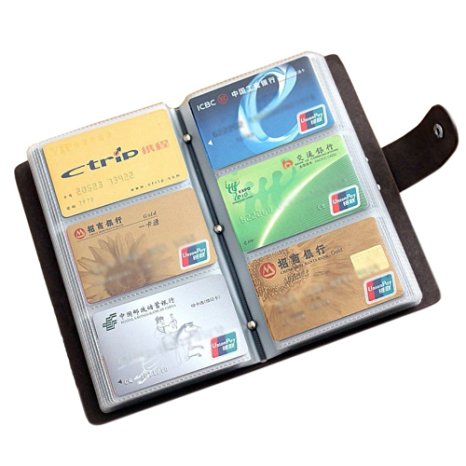 Boshiho® Leather Credit Card Holder Business ID Card Case Book Style 90 Count Name Card Holder Book (Brown)