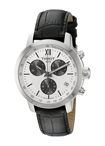 Tissot Men's T055.417.16.038.00 'Prc 200' Silver Dial Black Leather Strap Chronograph Swiss Quartz Watch