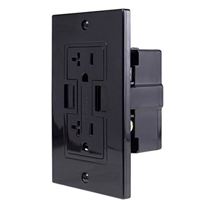 NewerTech Power2U AC 20A Wall Outlet with 2x USB Charging Ports and 2x AC 110/120V Socket, Black