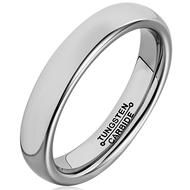 MNH Tungsten Carbide Ring Men Women 4mm Polished Engagement Wedding Band Comfort Fit Domed Classic Design
