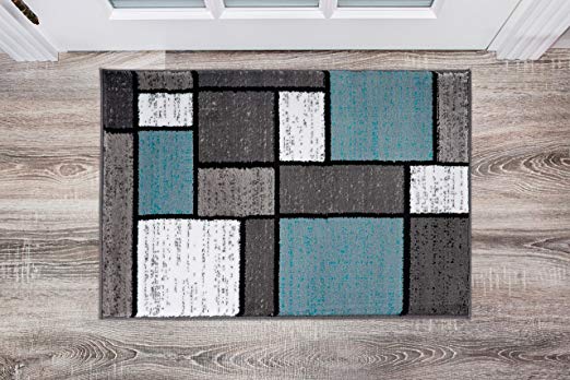 Contemporary Modern Boxes Area Rug 2' x 3' Blue/Gray