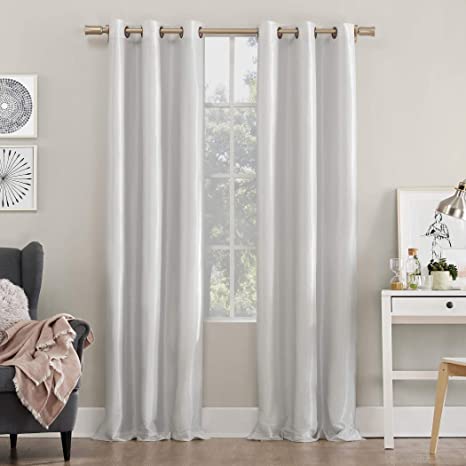 Sun Zero Bardot Dupioni Faux Silk 100% Blackout Grommet Curtain Panel, 40" x 63", Pearl