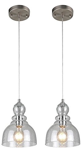 Westinghouse 6100700 Industrial One-Light Adjustable Mini Pendant with Handblown Clear Seeded Glass, Brushed Nickel Finish - 2 Pack