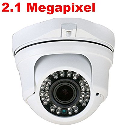 GW Security 2MP HD-CVI 1080P Weatherproof White Dome Camera with 2.8-12mm Varifocal Lens and 36Pcs IR LED, up to 100ft IR Distance, (Only work with HD-CVI DVR)