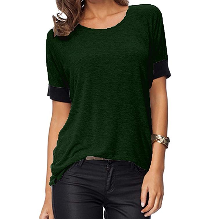 Women's Casual Round Neck Loose Fit Short Sleeve T-Shirt Blouse Tops