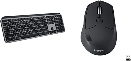 Logitech MX Keys Advanced Illuminated Wireless Keyboard & M720 Triathlon Multi-Device Wireless Mouse, Bluetooth, USB Unifying Receiver, 1000 DPI, 8 Buttons - Black