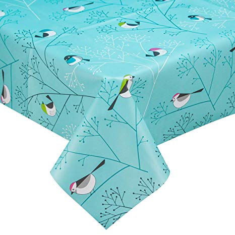 LOHASCASA Vinyl Tablecloth Oilcloth Plastic Spillproof Wipeable Waterproof Rectangle Tablecloths Party,Luau 6ft Turquoise Bird 54 x 72 Inch