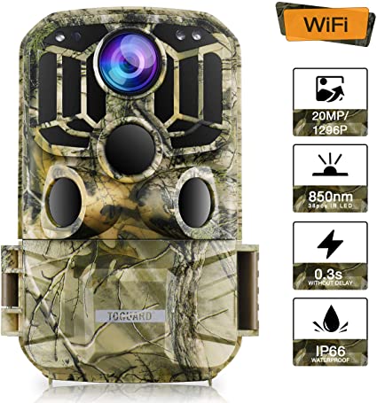 TOGUARD WiFi Trail Camera 20MP 1296P Game Camera Motion Activated Night Infrared Vision Waterproof Outdoor Scouting Wildlife Hunting Camera