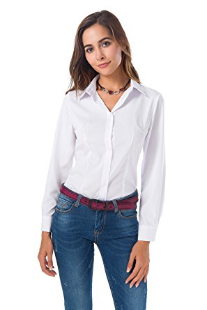 Mei teer Womens Basic Long Sleeve Button Down Shirts Simple Pullover Stretch Formal Casual Shirt