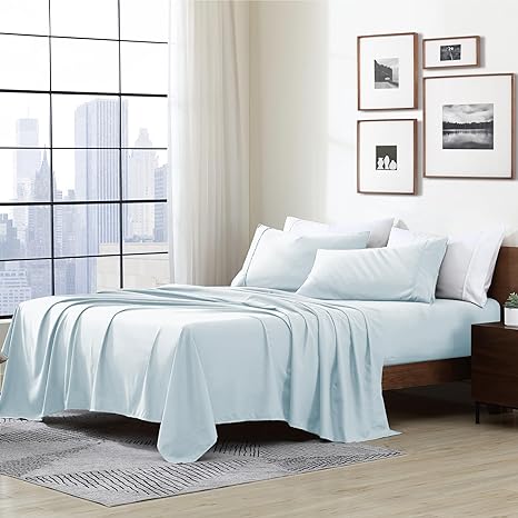 Cathay Home Essentials Ultra Soft Hypoallergenic Wrinkle Resistant Double Brushed Microfiber Bedding Sheet Set, Aqua, Twin XL