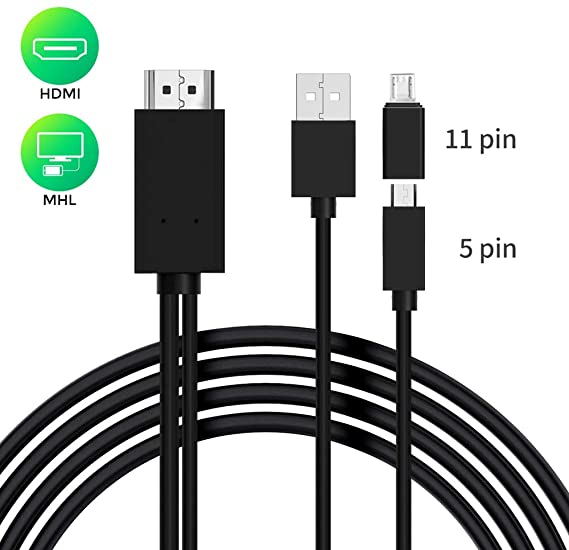 Micro USB to HDMI Cable 6 Feet, MHL to HDMI Adapter 1080P HD HDTV Mirroring &Charging Cable, Digital AV Video Adapter for Android Smart Phones & Tablets