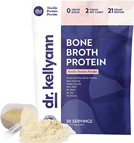 Keto Bone Broth Protein Powder Vanilla - Protein 21g, 2g Net Carbs - Grass Fed Hydrolyzed Collagen - Sugar Free, Gluten Free, Dairy Free, Soy Free, Paleo, Keto Collagen Protein Shakes (30 Servings)