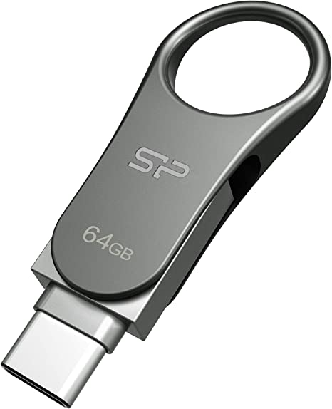 Silicon Power 64GB USB-C Type C USB 3.0/3.1 Gen 1 Dual Flash Drive, Mobile C80 Compatible with Samsung Galaxy, Google Pixel(SU064GBUC3C80V1SAJ)