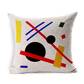 Ahawoso Linen Throw Pillow Cover Square 16x16 Abstract Blue Constructivism Suprematism On Beige Futuristic Kandinsky 70S 80S 90S Design Pillowcase Home Decor Cushion Case