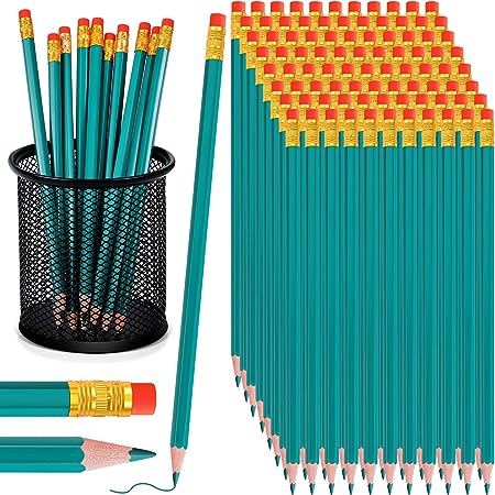 Outus 144 Pieces Checking Pencils Erasable Pre Sharpened Pencils Bulk 2 HB Colored Pencils with Eraser for Checking Map Grading Tests (Green)