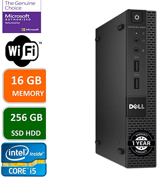 Dell Optiplex 9020 Ultra Small Tiny Desktop Micro Computer PC (Intel Core i5-4570S, 16GB Ram, 256GB Solid State SSD, WiFi, Bluetooth, HDMI Win 10 Pro (Renewed)