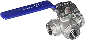 Duda Energy 3WBV-WOG200-F050-T T-Type Ball Valve, 304 Stainless Steel, 3-Way, SS304 SUS304 1/2" NPT FPT, .5"