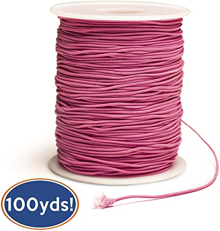 Bastex 1mm Pink Elastic Beading Cord Thread. Small Stretchy String for Jewelry Making, Bracelet, Necklace, Crafting, Beads and More. 100 Yards Spool