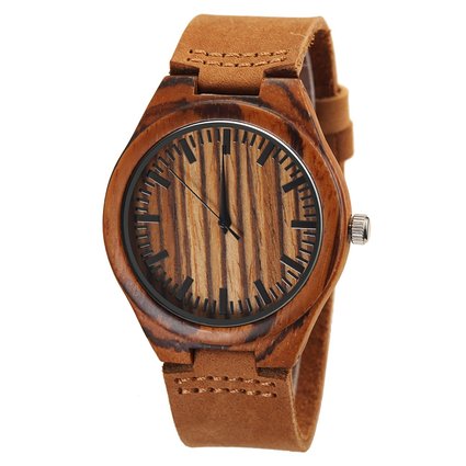CUCOL Wooden Watches For Men Casual Watch Brown Cowhide Leather Strap With Box Father's Day Gift