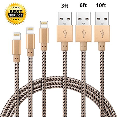 Deepcomp iPhone Cable,3Pcs 3FT 6FT 10FT Nylon Braided Lightning Charger to Cable Data Syncing Cord Compatible with iPhone 7/7 Plus/6S/6S Plus,SE/5S/5,iPad,iPod Nano 7