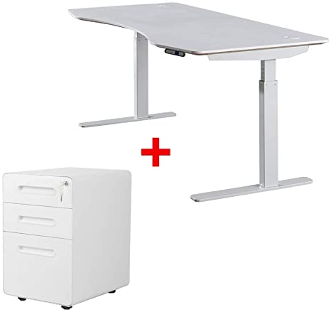 ApexDesk Elite Series 60" Electric Height Adjustable Standing Desk with White File Cabinet (Bundle - White 60" Standing Desk and File Cabinet)