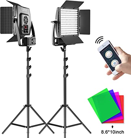 GVM 50W Dimmable Bi-Color Optical Lens 3X Ultra Bright,LED Video Light Panel with tripods,APP Control,Outdoor Shooting,Wedding Lights,Studio Shoot.(2 Packs)