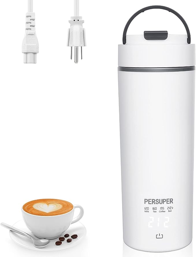 PERSUPER Portable Kettle Electric Travel Kettle 400ML Fast Boil Auto Shut-off Coffee Tea Kettle Keep Warm Function Dry Protection 316 Stainless Steel 450ML(max)