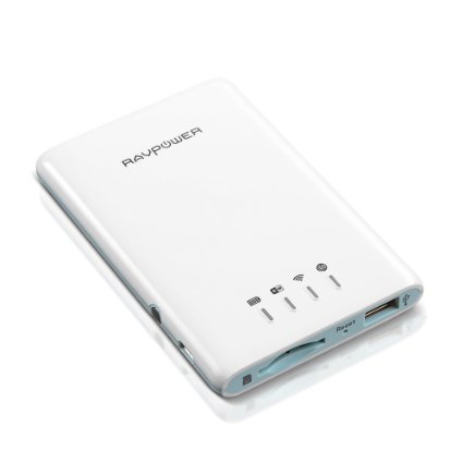 RAVPower Filehub, 5 in 1 SD Card USB Reader, Wireless Hard Drive Companion WiFi Bridge Sharing Media Streamer 3000mAh External Battery Pack, White