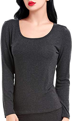 LIQQY Women's Ultra Thin Scoop Neck Long-Sleeve Thermal Underwear Shirt Top