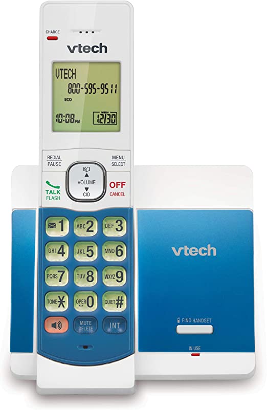 VTech CS5119-18 DECT 6.0 Cordless Phone with Caller ID and Handset Speakerphone, White/Blue with 1 Handset