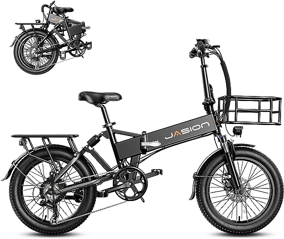 Jasion EB7 2.0 Electric Bike for Adults, 500W Motor 20MPH Max Speed, 48V 10AH Removable Battery, 20" Fat Tire Foldable Electric Bike with Dual Shock Absorber, and 7-Speed Electric Bicycles