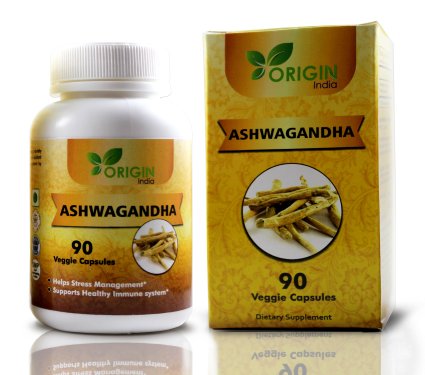 ORIGIN INDIA Ashwagandha Vegan Capsules | 90 Veggie 500 Mg Pure Ashwagandha Root Powder Capsules | Botanically knows as Withania somnifera | 100 % Natural Remedy for adrenal fatigue | 1 Veg Capsule