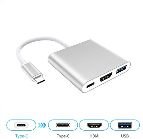 USB C Hub, 3-in-1 USB C Adapter with 4K USB C to HDMI, 1 USB 3.0 Ports, for MacBook Pro 2016/2017/2018, ChromeBook, XPS, and More