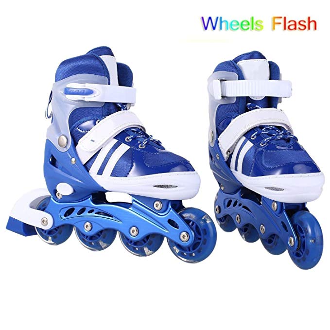 rateim Adjustable Inline Skates for Kids Girls with PU light UP wheels, Adjustable Rollerblades for Girls Blue Pink